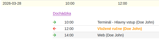 Schedy – zdroj záznamu dochádzky: terminál, web alebo ručné zadanie