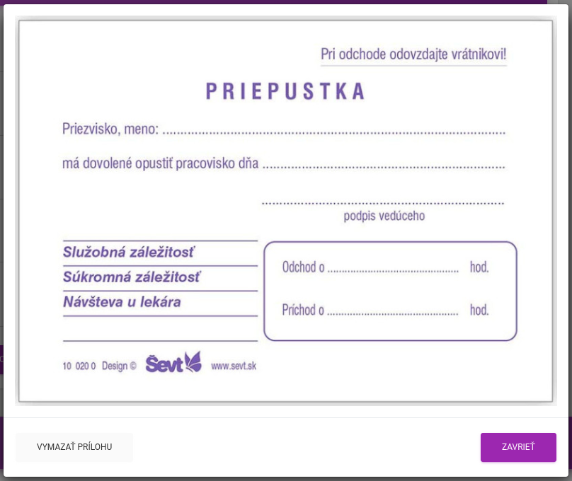 Schedy update 6.2.2. - prílohy k žiadostiam o pracovné voľno