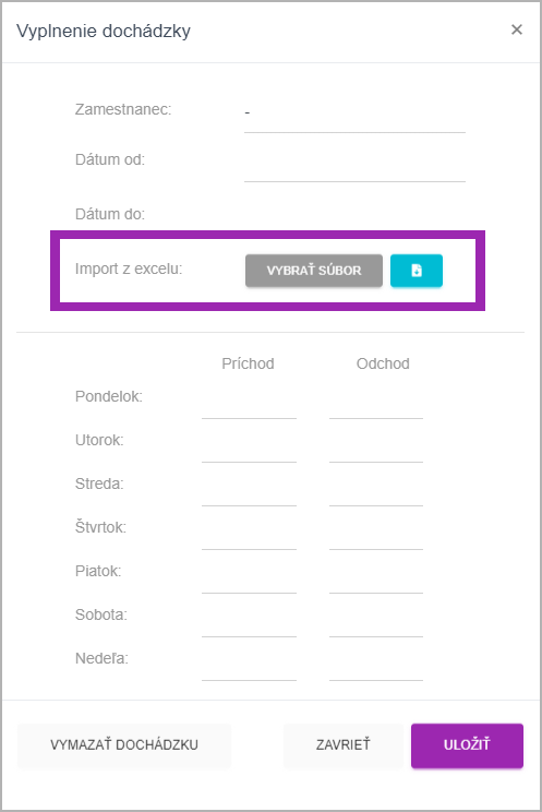 Schedy 6.2.4 – import dochádzky z Excelu